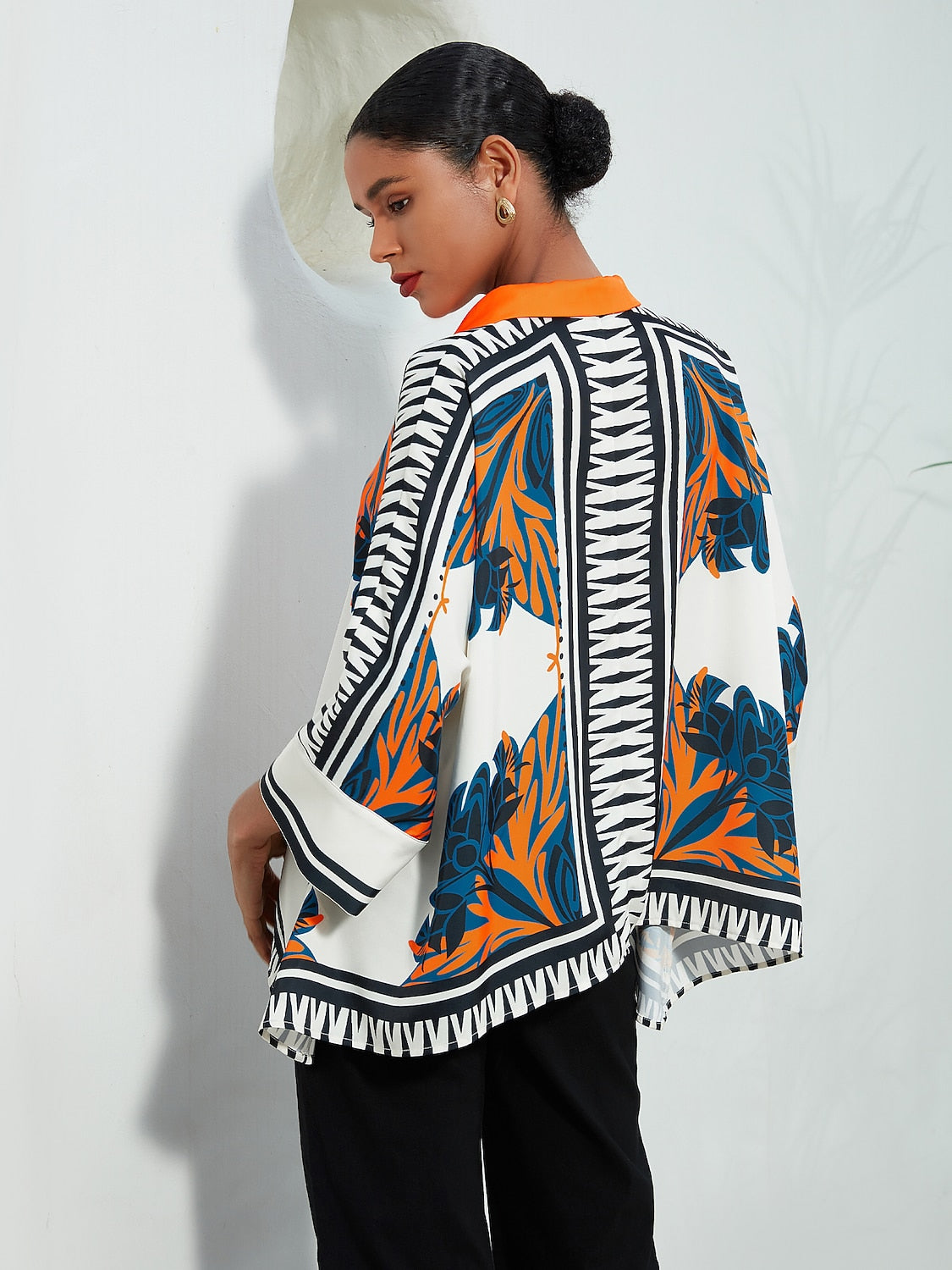 Satin Silk Shirt Block Printing Collar