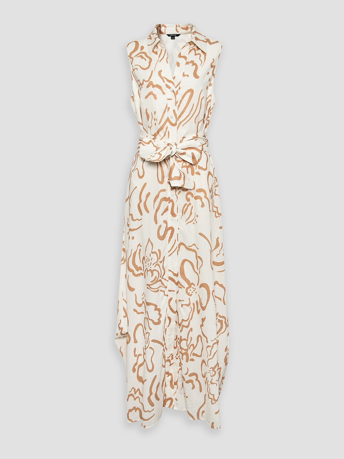 A Line Maxi Shirt Dress Pocket Waist Slim Fit