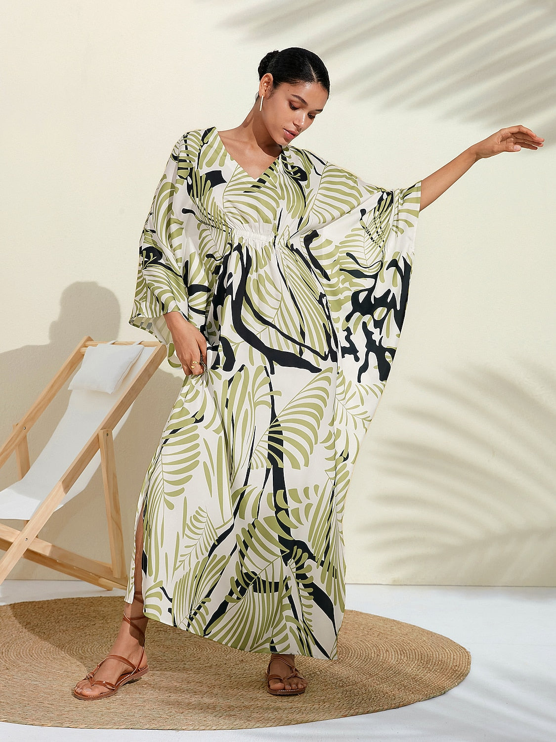 Satin Floral Maxi Dress Kaftan Dress