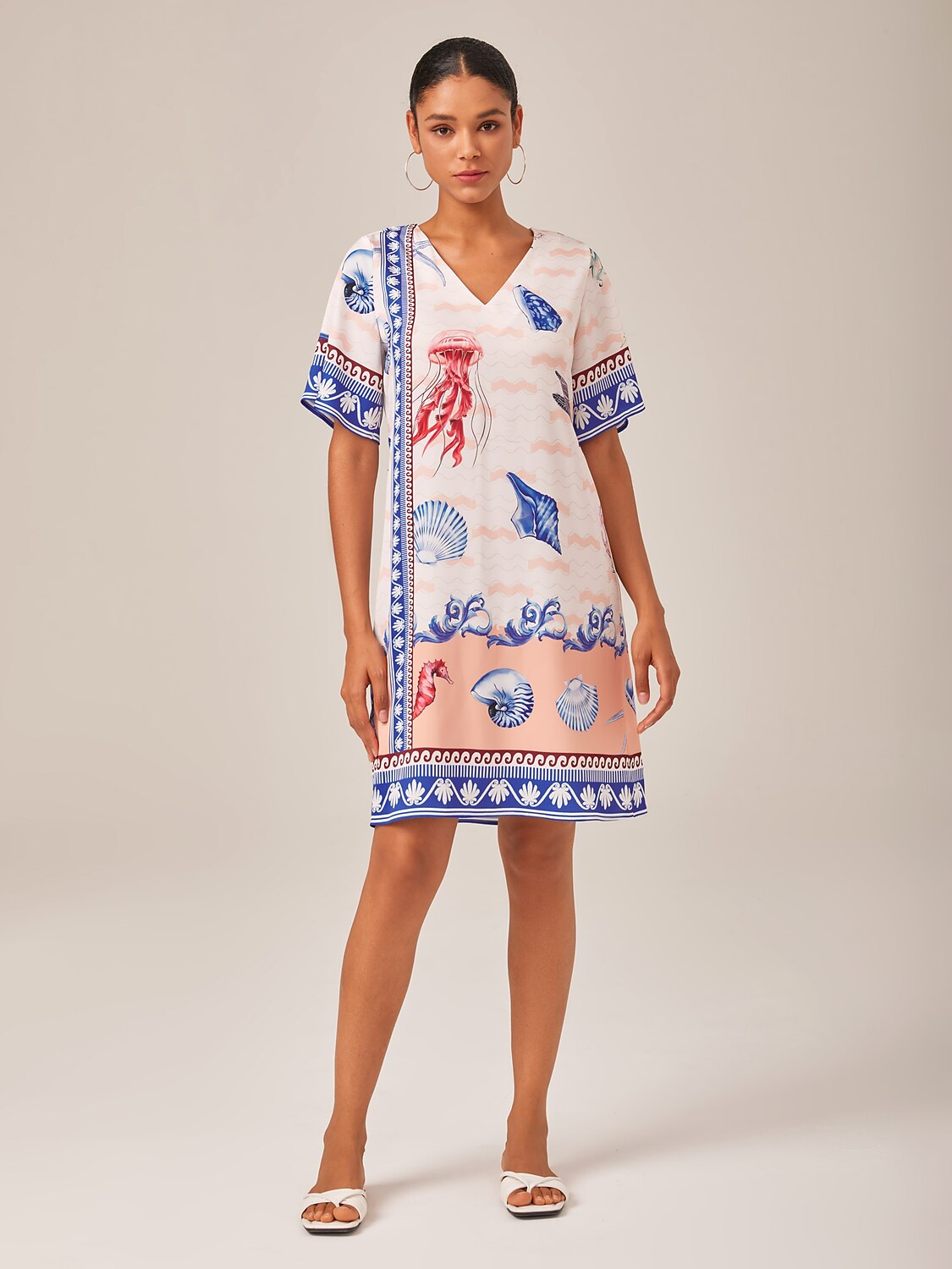 Resort-Style Ocean Print Straight-Cut Dress