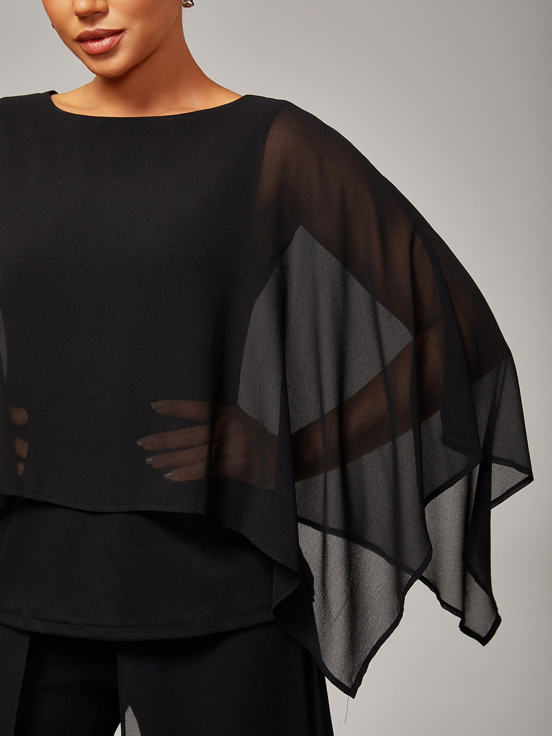 Stylish Luxurious Modal Chiffon Cape Top Blouse