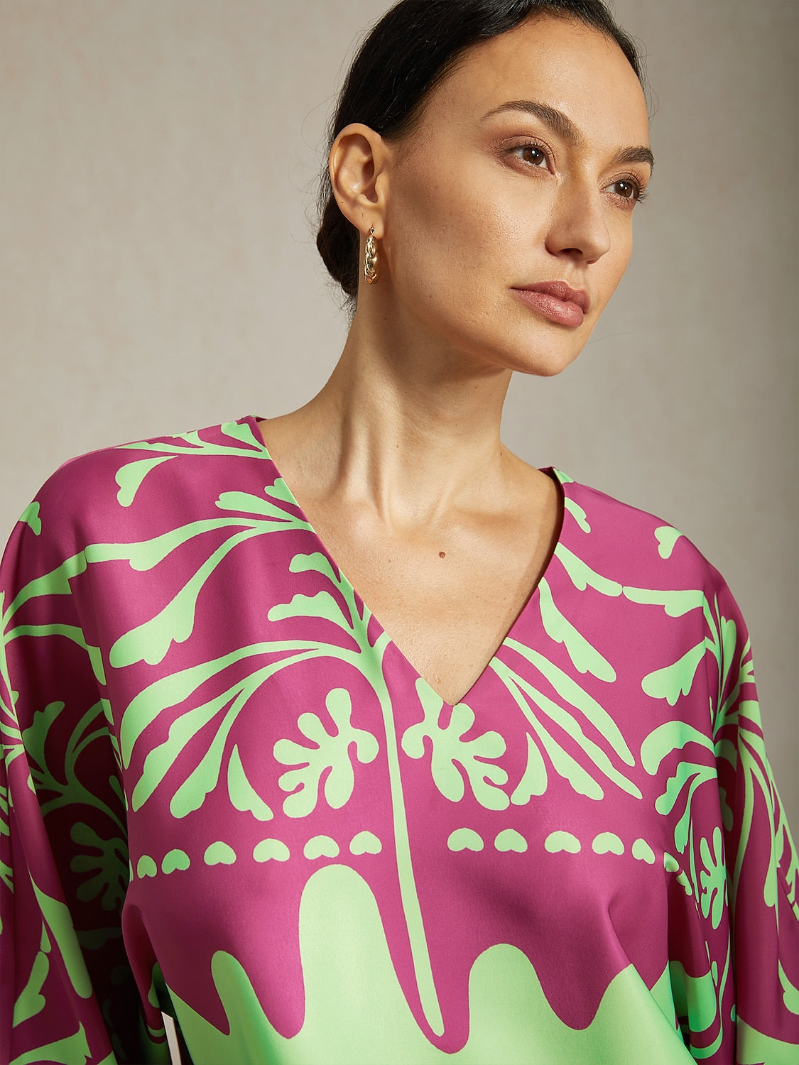 Top Vivid Fuchsia Print Satin Lantern Seaside