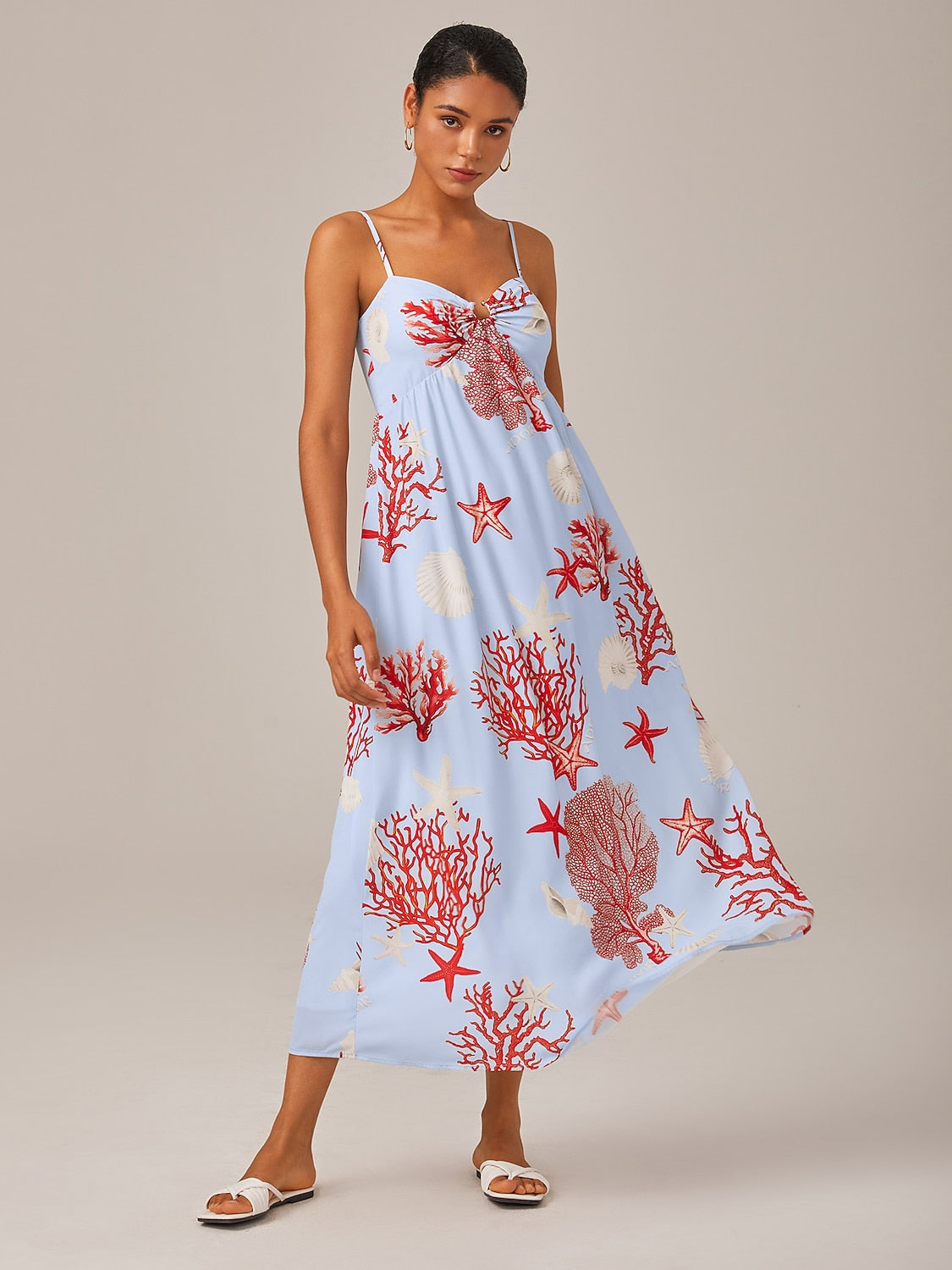 Red Ocean-Themed Cami Dress