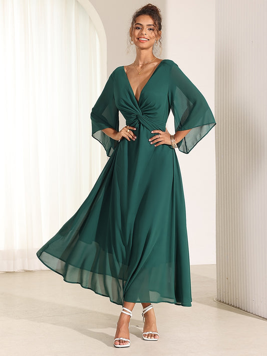 Chiffon Plain Ruffle Twisted Maxi Dress