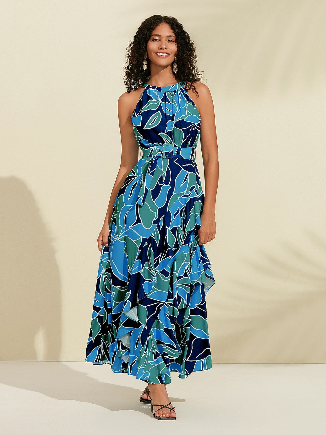 Chiffon Maxi DressFloral Ruffle Printing