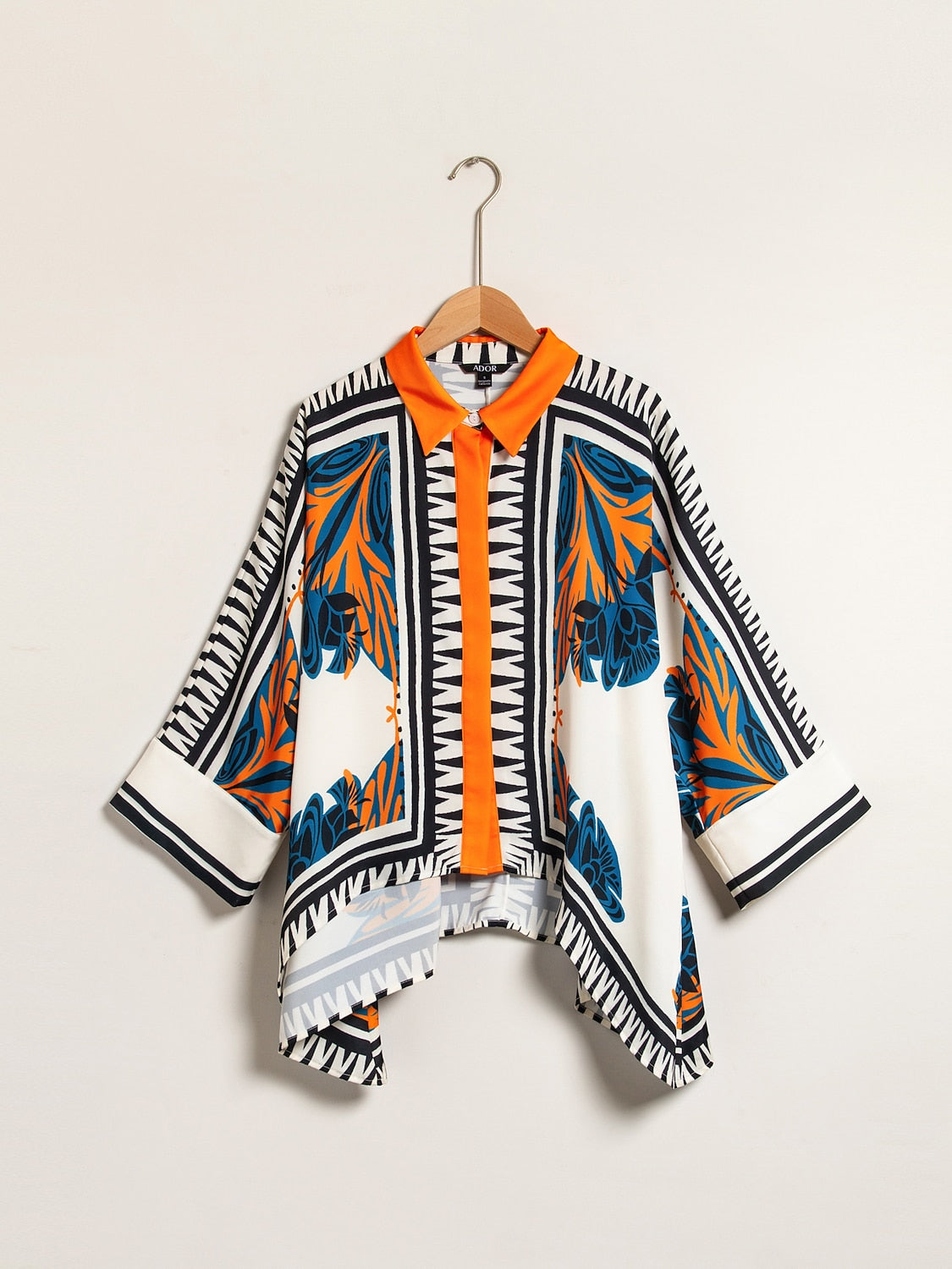 Satin Silk Shirt Block Printing Collar