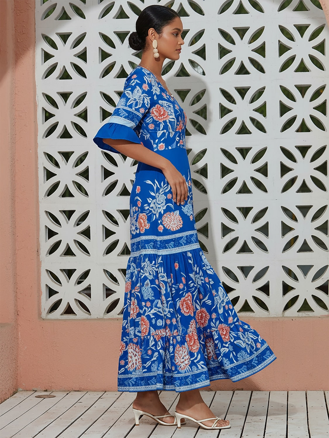 Maxi Dress Satin Floral Printing