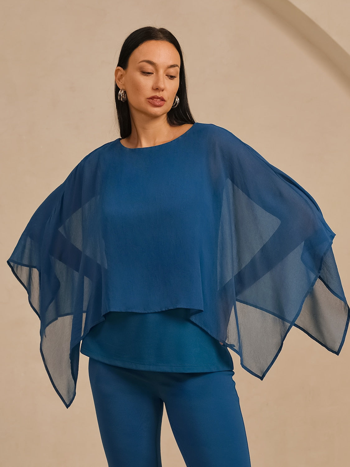Stylish Luxurious Modal Chiffon Cape Top Blouse