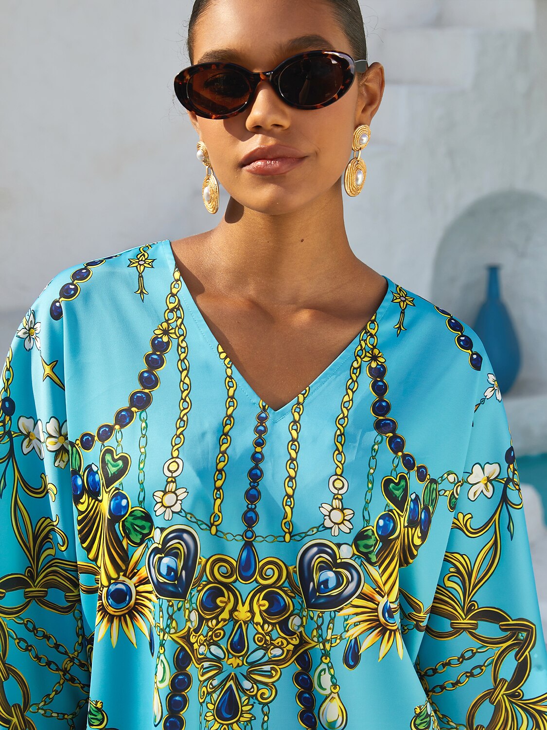 Vintage Jewelry Silky Satin Batwing Sleeve Top