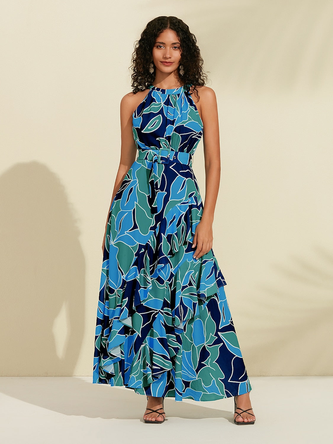 Chiffon Maxi DressFloral Ruffle Printing