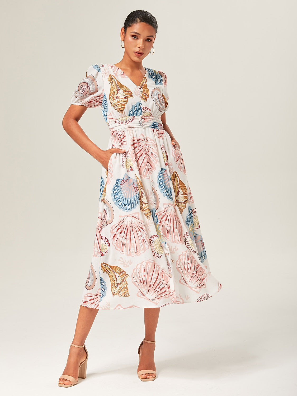 Linen-Like Smocked A-Line Midi Dress