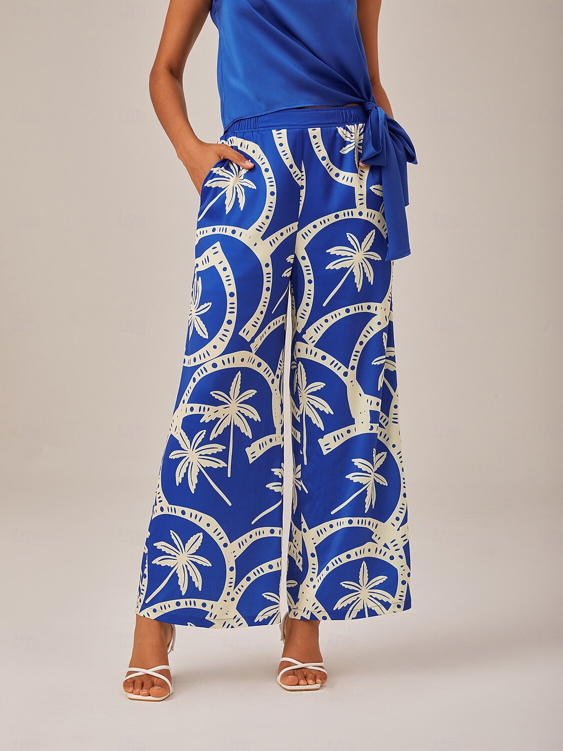 Elastic Waist Geometric Print Wide Leg Pants