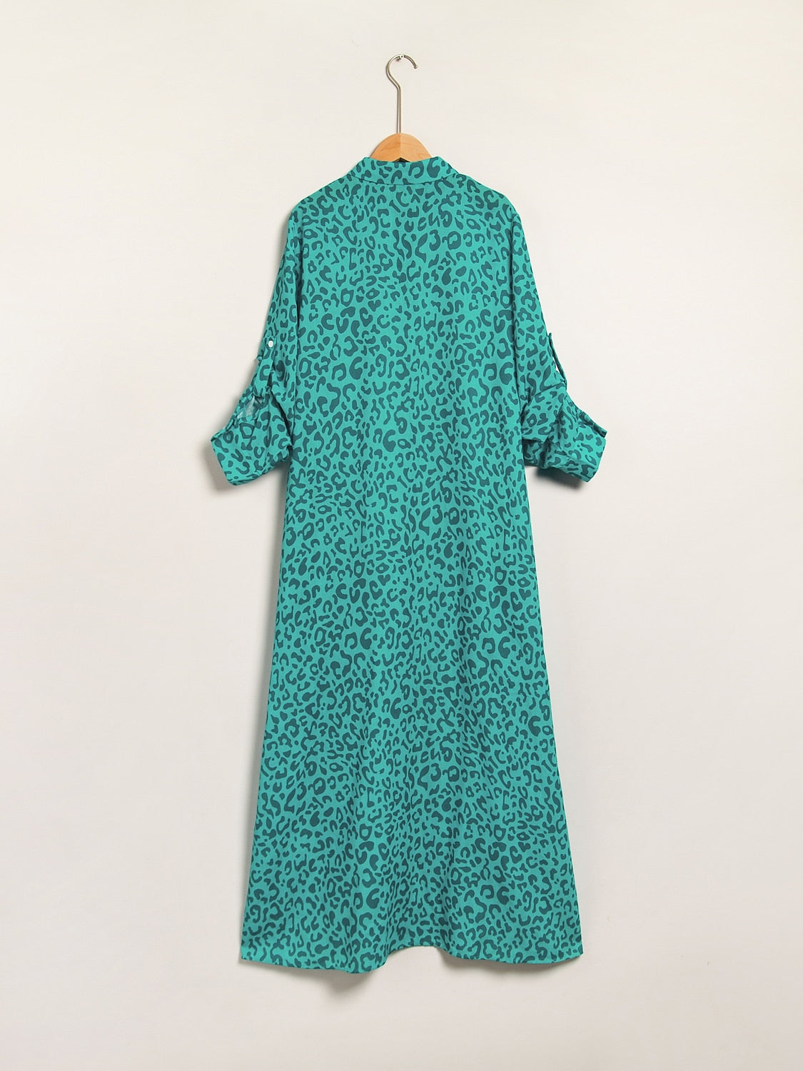 Shirt Maxi Dress Roll up Sequin Collar Leopard Print