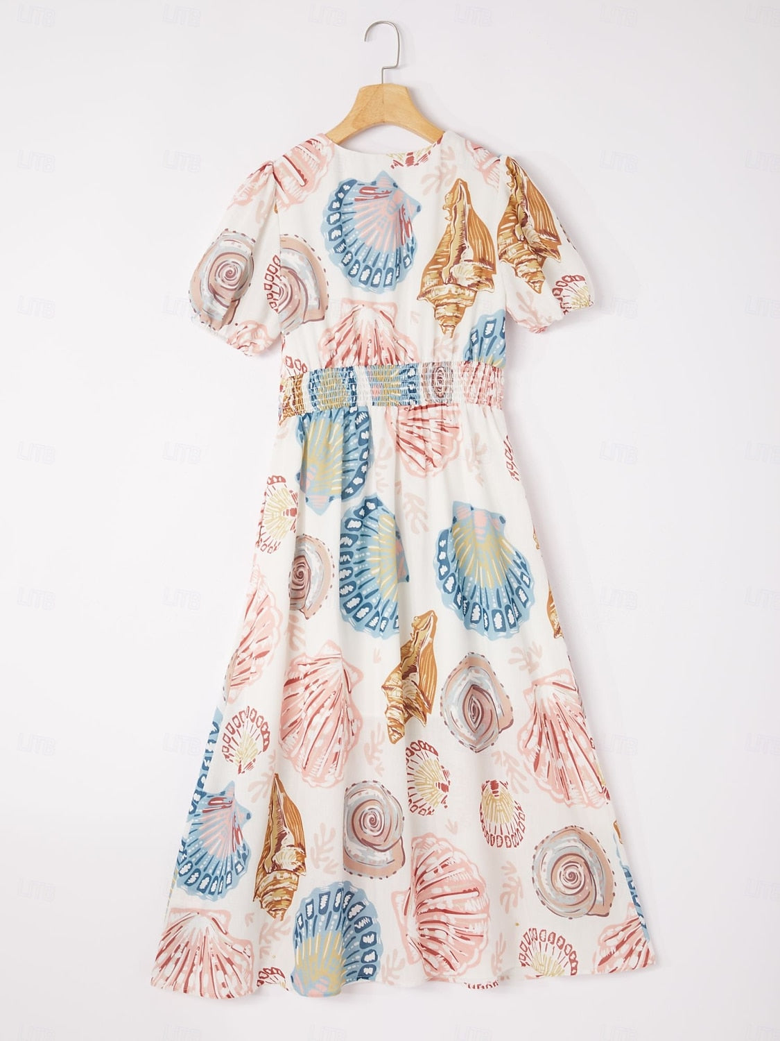 Linen-Like Smocked A-Line Midi Dress