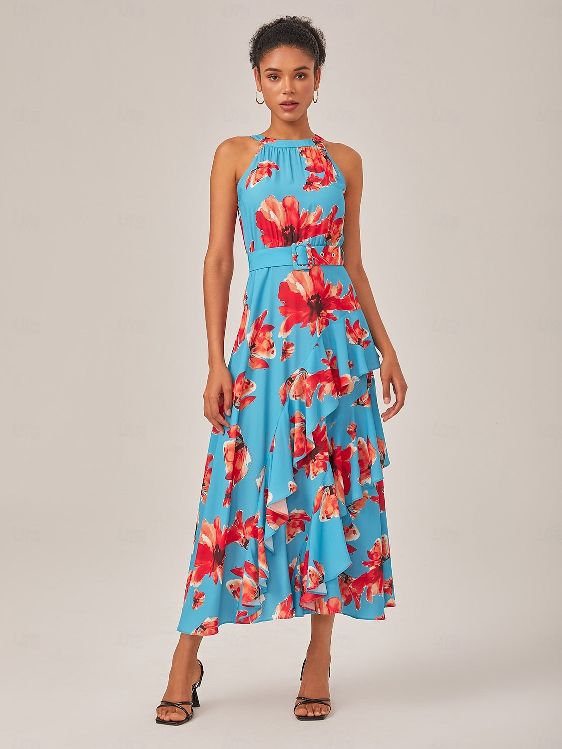 Floral Ruffle Chiffon Maxi Dress