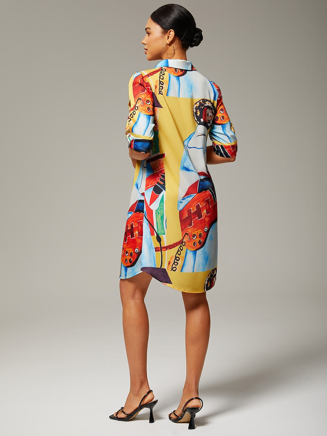 Mini Shirt Dress Satin Artistic Down Straight Fit