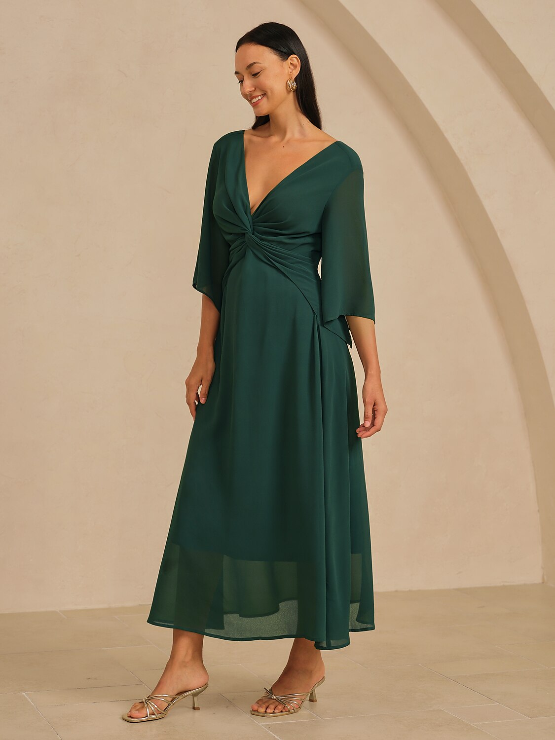Chiffon Plain Ruffle Twisted Maxi Dress
