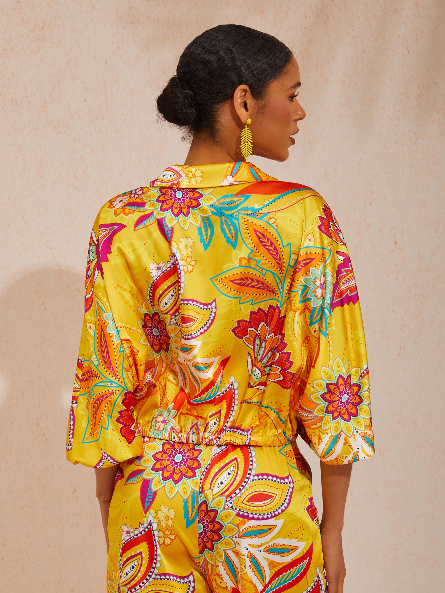 Vacation Paisley Floral Loose Fit Satin Short Top