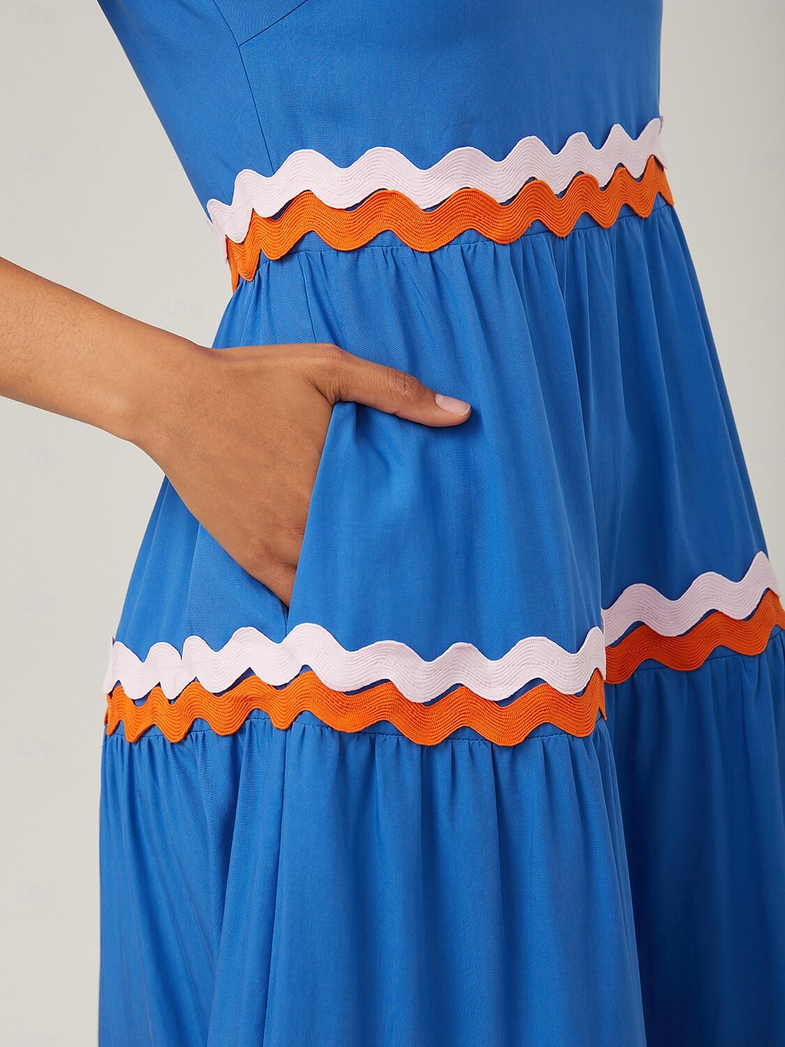 Tencel Layered Ruched Color-Block Webbing Dress