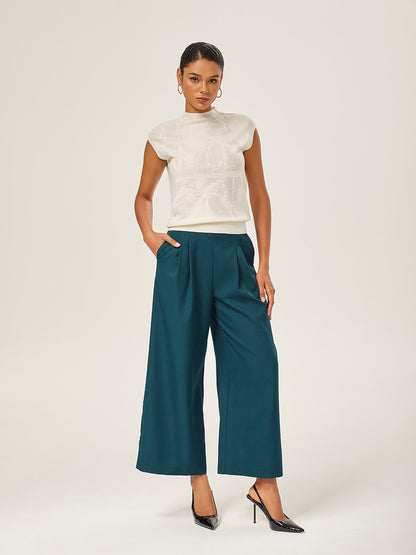 Ivory Wool Jacquard Mock Neck Knit Top