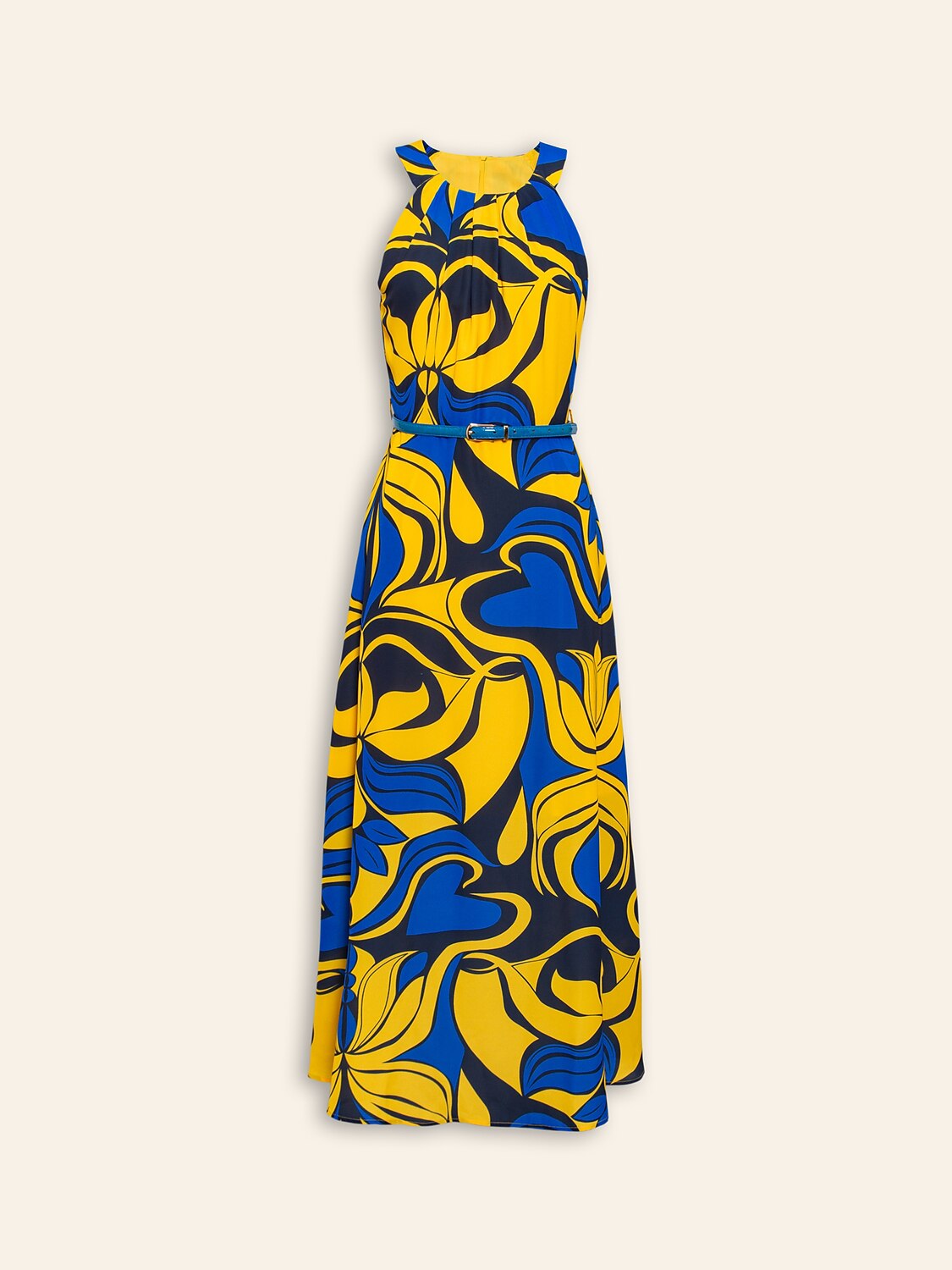 Midi Dress Midi Dress Yellow less Floral Belted Printing High Pattern Dress