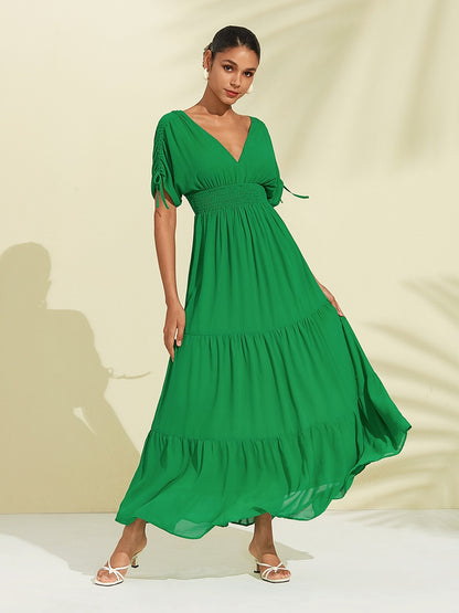 Chiffon Halter Tie Back Smock Maxi Dress