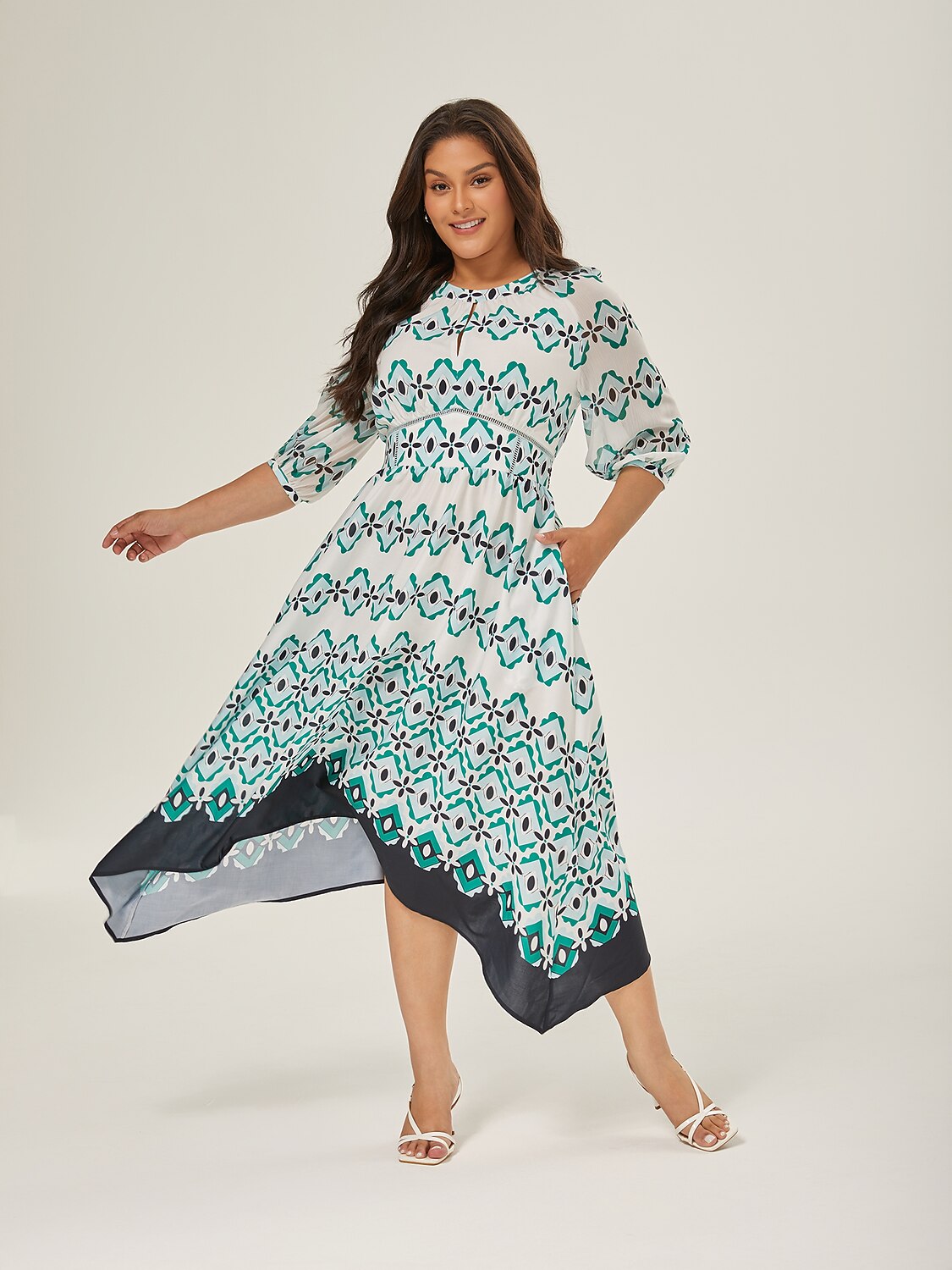 Geometric Cinched Waist Midi Dress