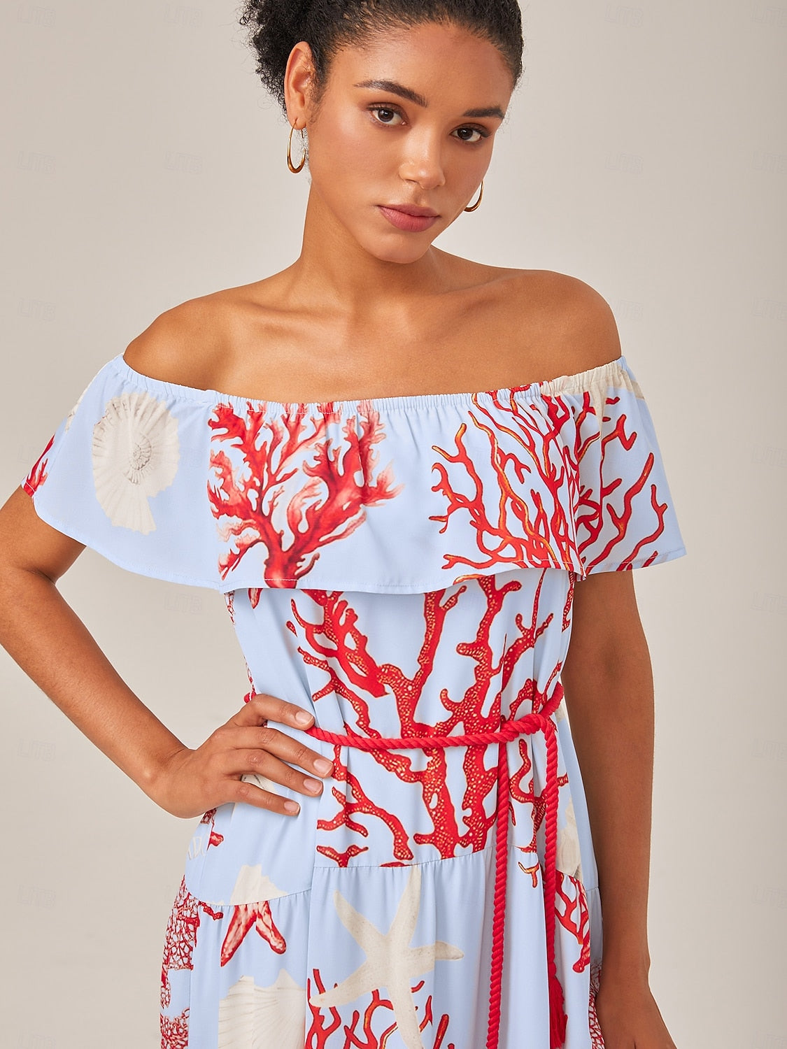 Elegant Chiffon Ocean-Inspired Print Vacation Dress