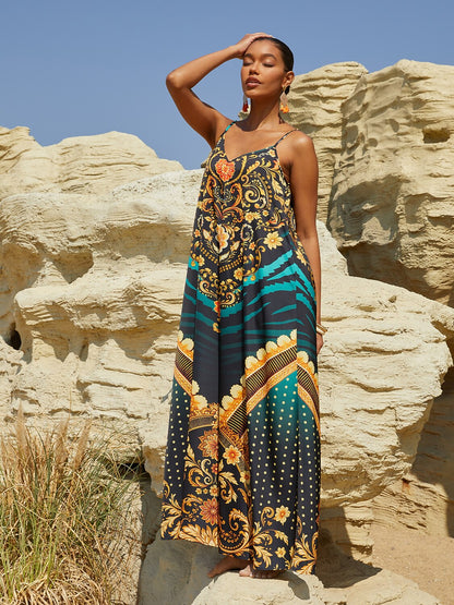 Emerald Empress Silky Satin Cami Jumpsuit