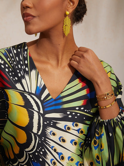 Vacation Butterfly Print Dolman Sleeve Satin Top