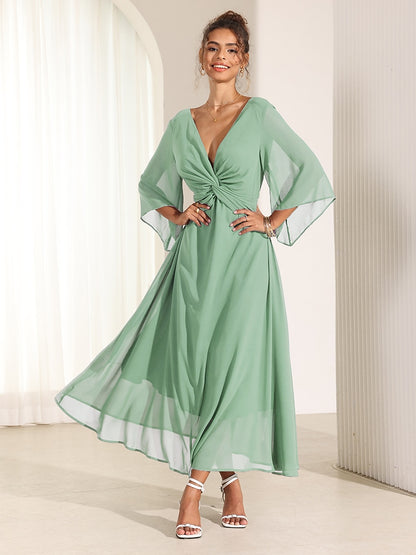 Chiffon Plain Ruffle Twisted Maxi Dress