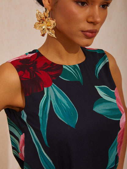 Vacation Artistic Floral Faux Layered Chiffon Maxi Dress