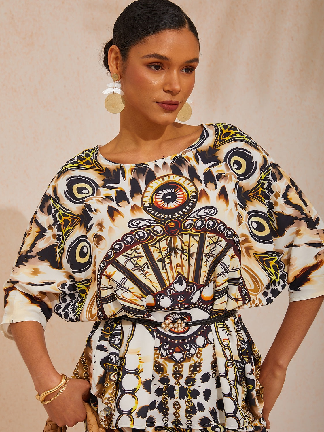 Vacation Artistic Leopard Print Dolman Sleeve Chiffon Top