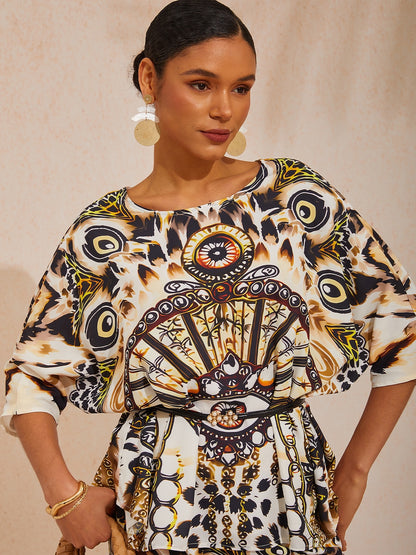 Vacation Artistic Leopard Print Dolman Sleeve Chiffon Top