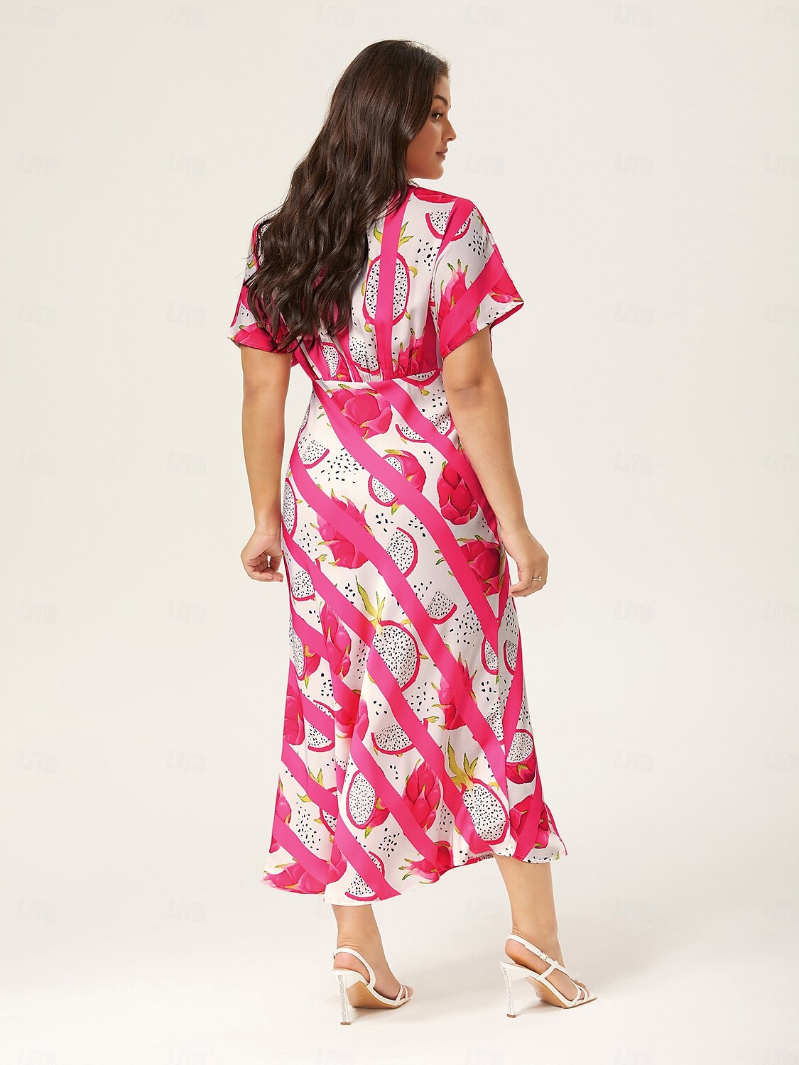 Satin Dragon Fruit Stripes Print Vacation Batwing Maxi Dress