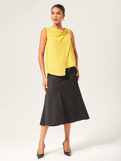 Light Yellow Cowl Neck Sleeveless Blouse