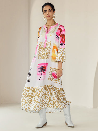 Satin Leopard Print Button Up Maxi Dress