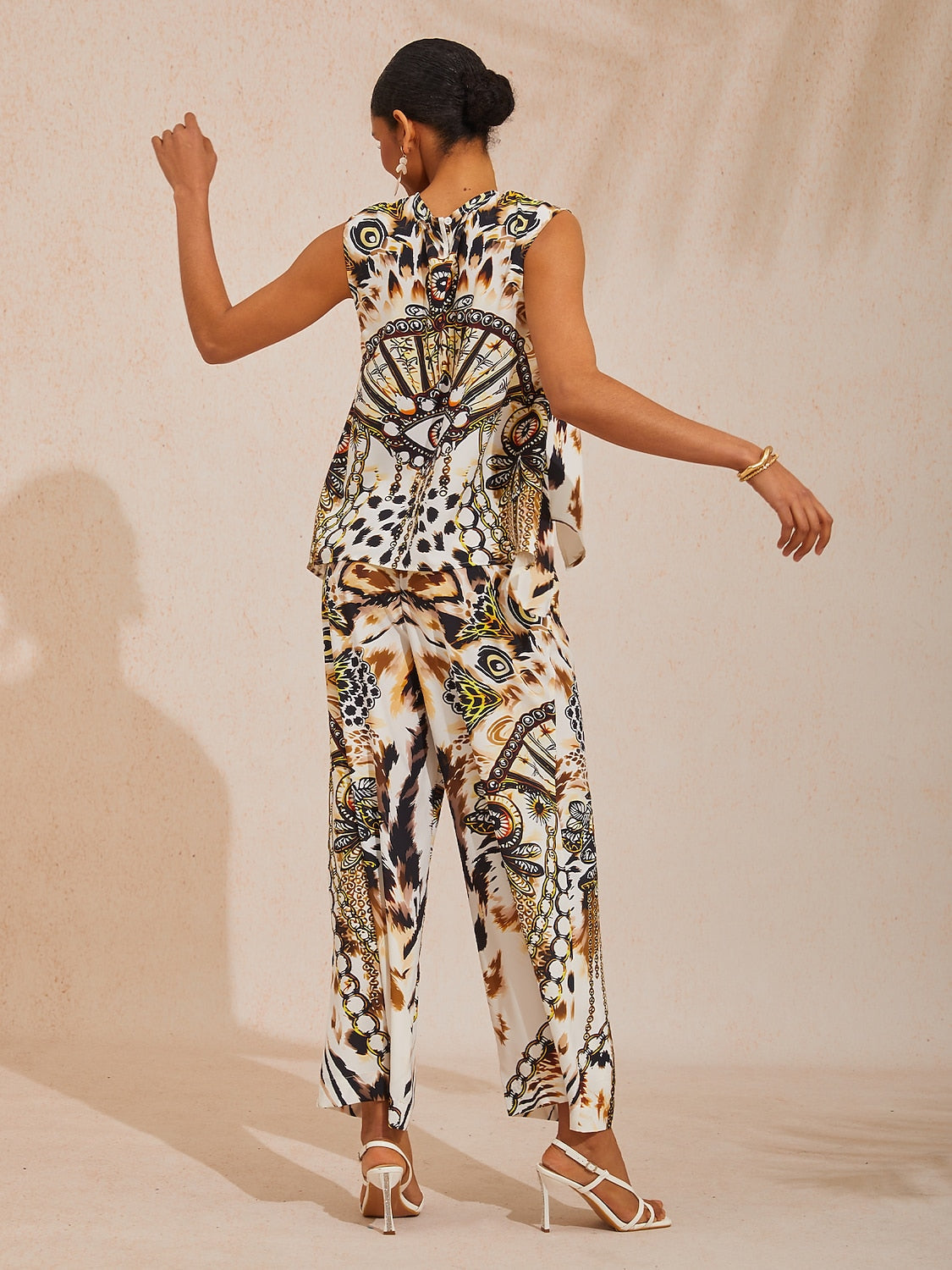 Vacation Leopard Chain Print Sleeveless Satin Top