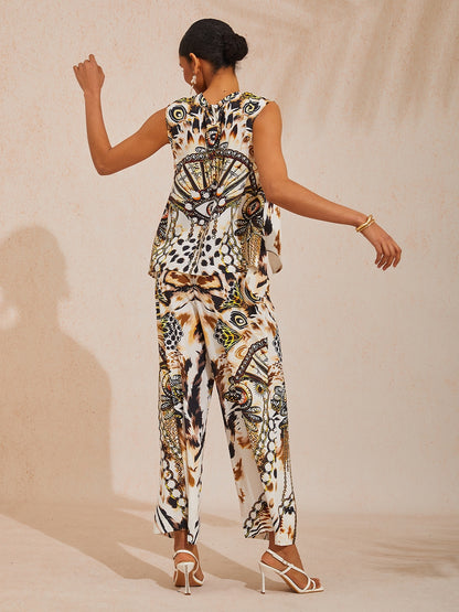 Vacation Leopard Chain Print Sleeveless Satin Top