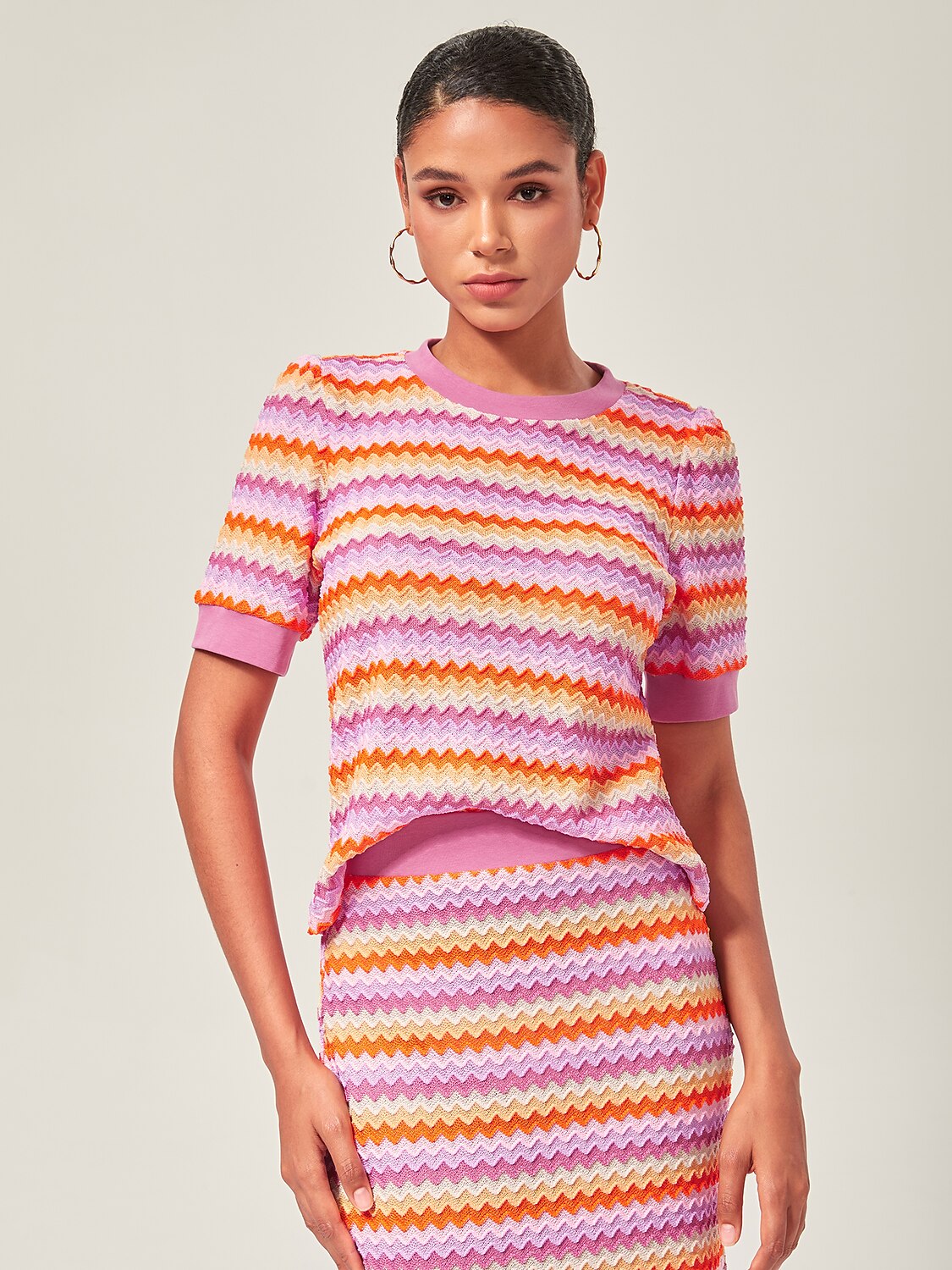 Orange Stretch Color Block Top