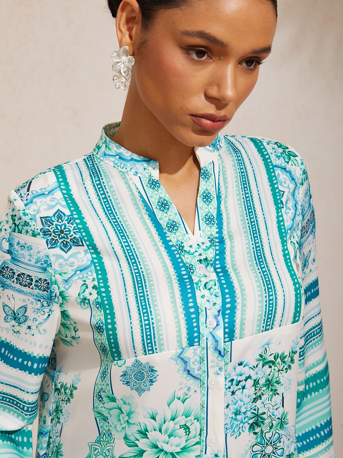 Celadon Bloom Story Silky Satin Maxi Dress