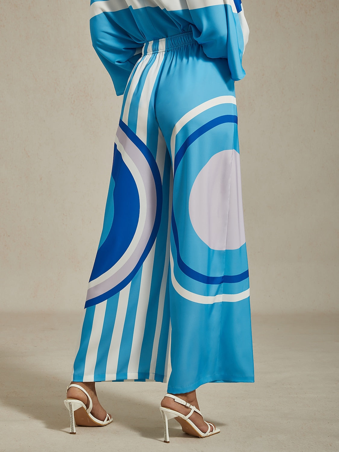 Satin Geometric Print Relaxed Elasticity Straight Pants