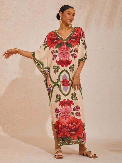 Vacation Placement Floral Batwing Sleeve Chiffon Maxi Dress