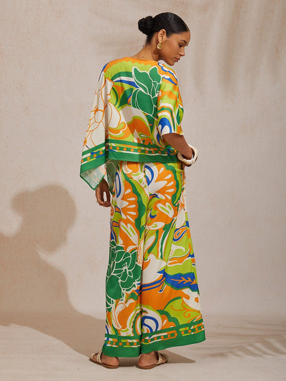 Summer Night Palm Silky Satin Dolman Sleeve Top