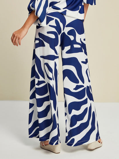 Satin Daily Casual Abstract Arts Wide Leg Pants