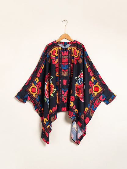 Top Chiffon Floral Print Lapel Ethnic Style