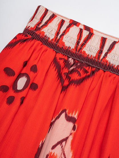 Chiffon Orange Printing Elegant Bohemia Midi Skirt