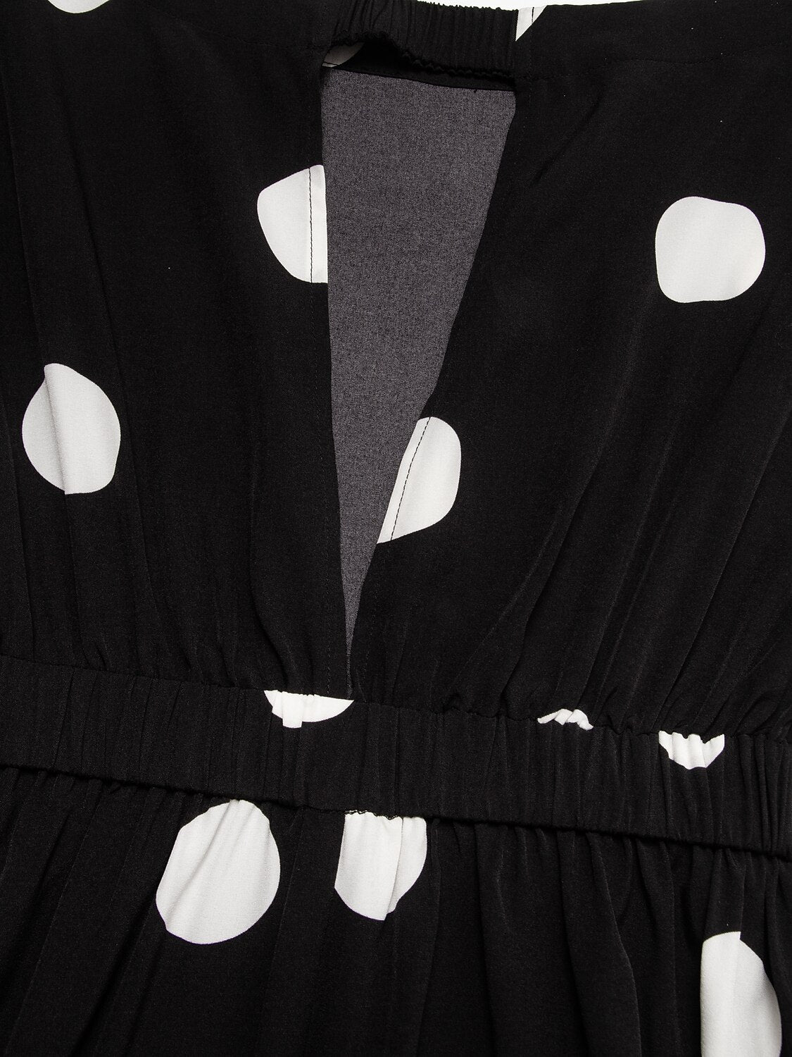 Black Polka Dot Print Asymetric Hem Off-Shoulder Dress