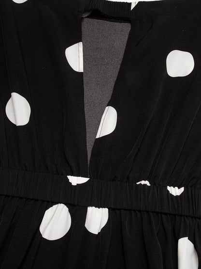 Black Polka Dot Print Asymetric Hem Off-Shoulder Dress