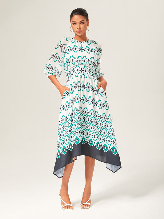 Geometric Cinched Waist Midi Dress